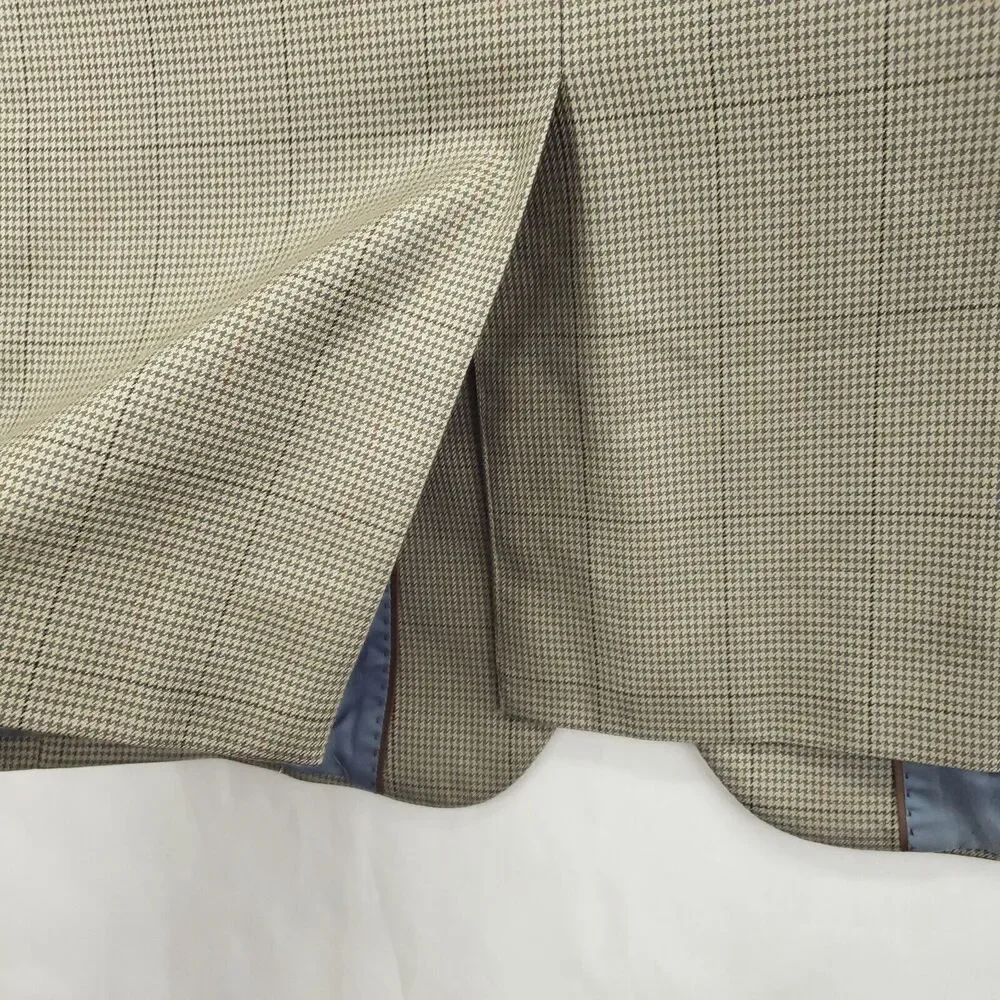 Alan Flusser Blazer Sport Coat Mens 40S Beige Houndstooth Silk Wool Formal